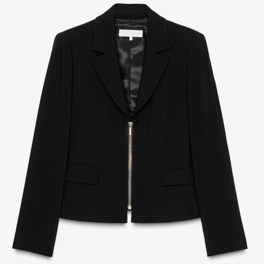 Zara Black Zip-Front Blazer with Shoulder Pads
